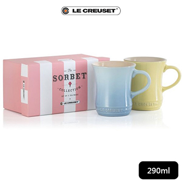 【LE CREUSET】造型瓷器早餐牛奶杯2入 海岸藍 艾莉絲黃