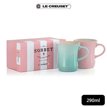 【LE CREUSET】造型瓷器早餐牛奶杯2入 薄荷綠 雪紡粉