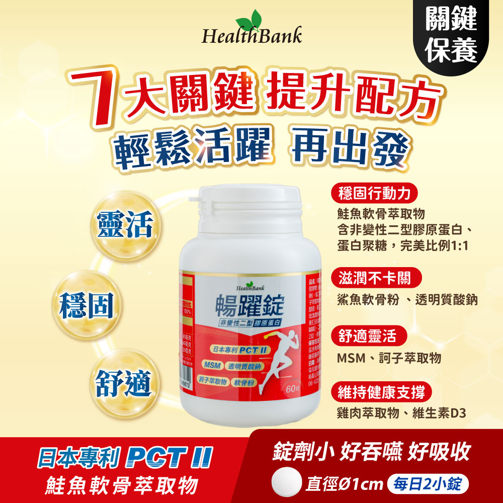 買1送1【HealthBank健康銀行】暢躍錠-60錠/瓶/30日份  