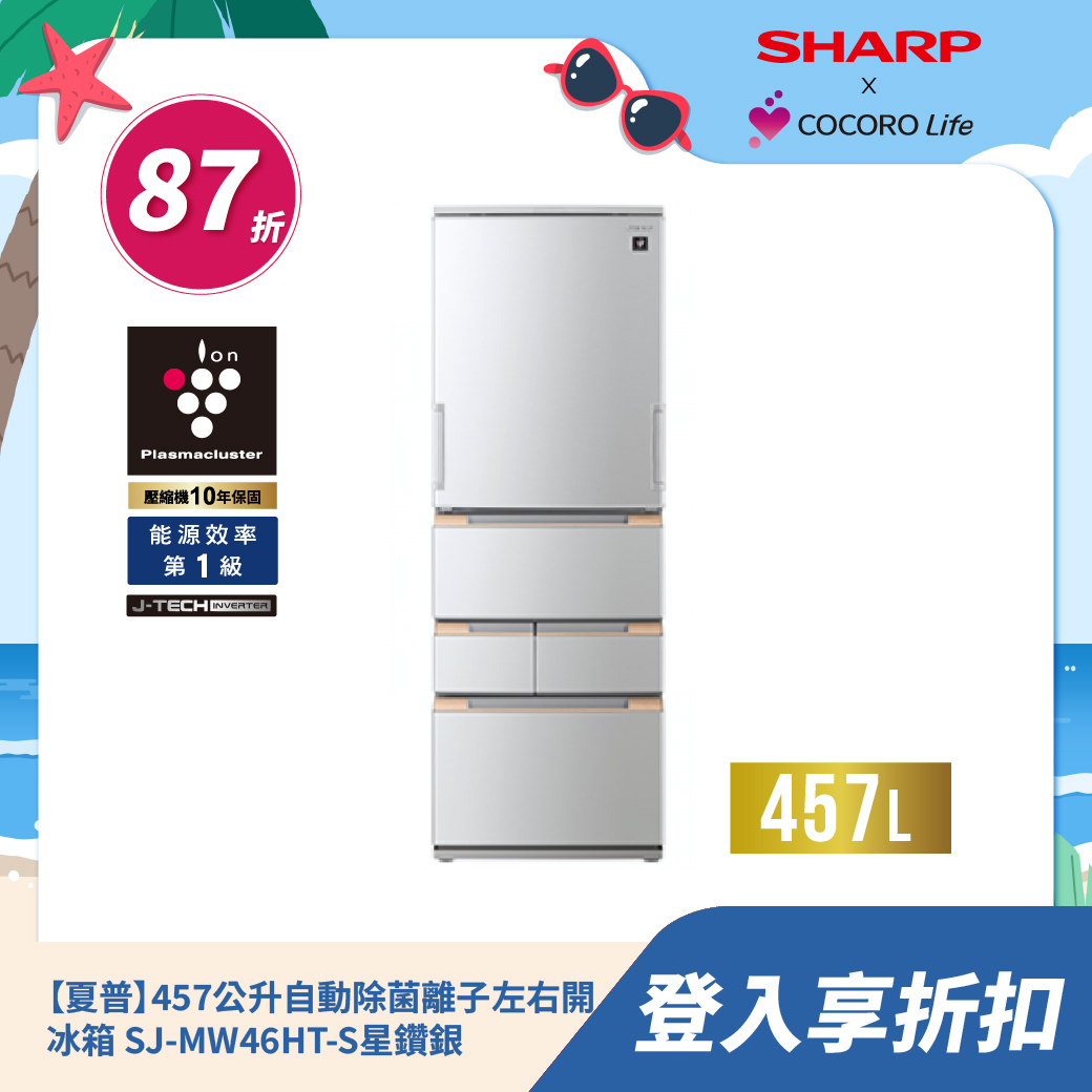 【夏普】自動除菌離子左右開任意門變頻冰箱SJ-MW46HT-S 