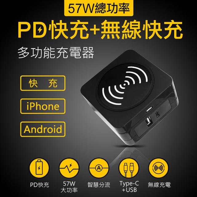 【Glolux】買一送一 2入組57W PD三合一無線智慧快充充電器