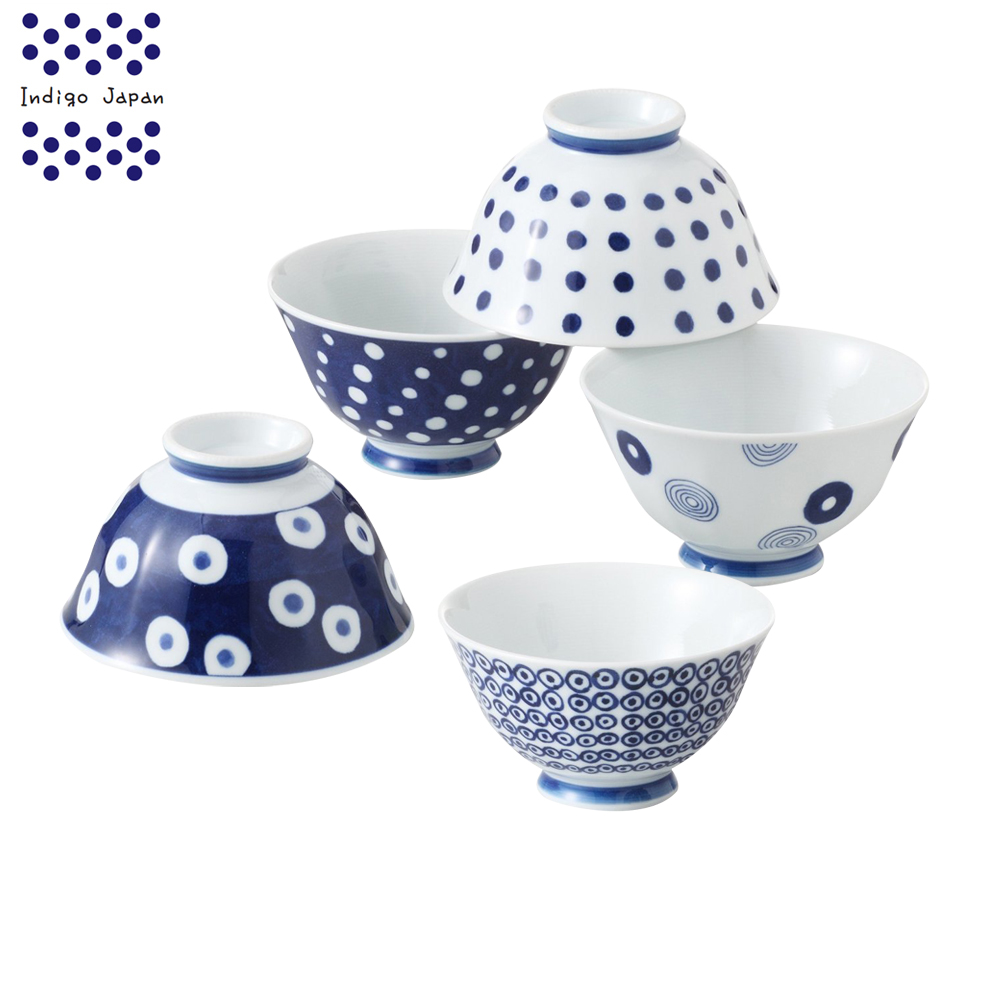 【西海陶器】日本輕量瓷波佐見燒五入飯碗組-藍丸紋
