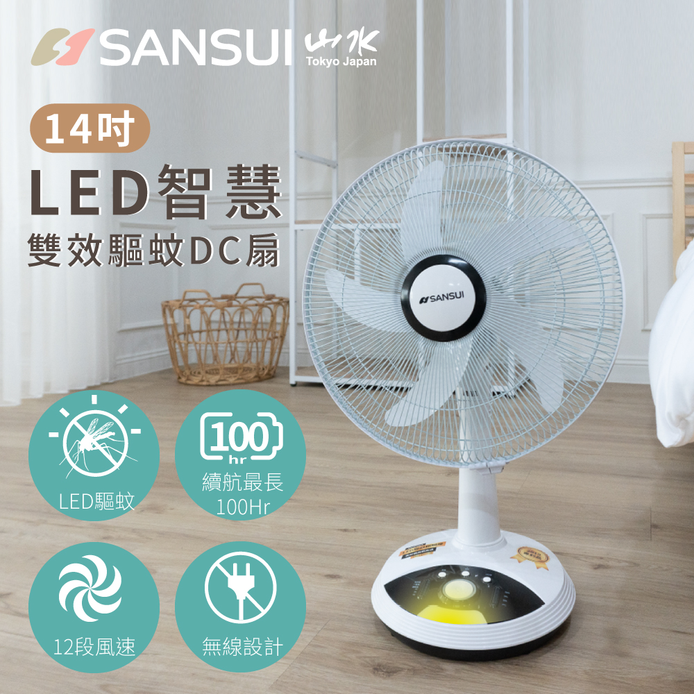 【SANSUI 山水】14吋LED充電式風扇 靜音 省電 SDF-14M01