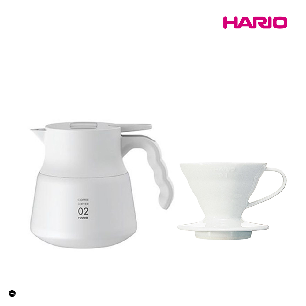 HARIO 純白系列 V60白色01磁石濾杯 不鏽鋼保溫咖啡壺白PLUS 600