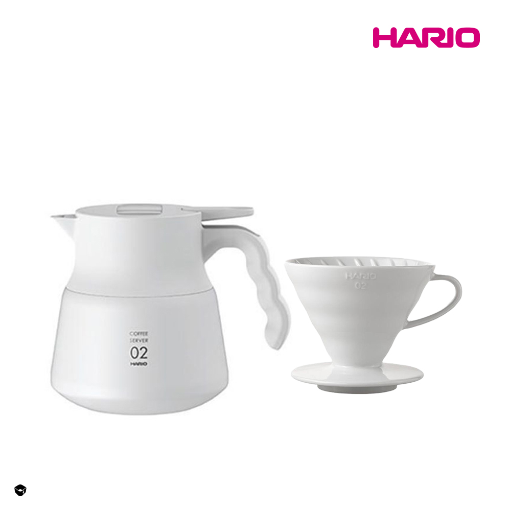 HARIO 純白系列 V60白色02磁石濾杯 不鏽鋼保溫咖啡壺白PLUS 600