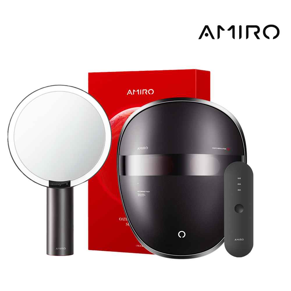 【AMIRO】嫩膚時光面罩＋Oath 自動感光 LED化妝鏡-黑