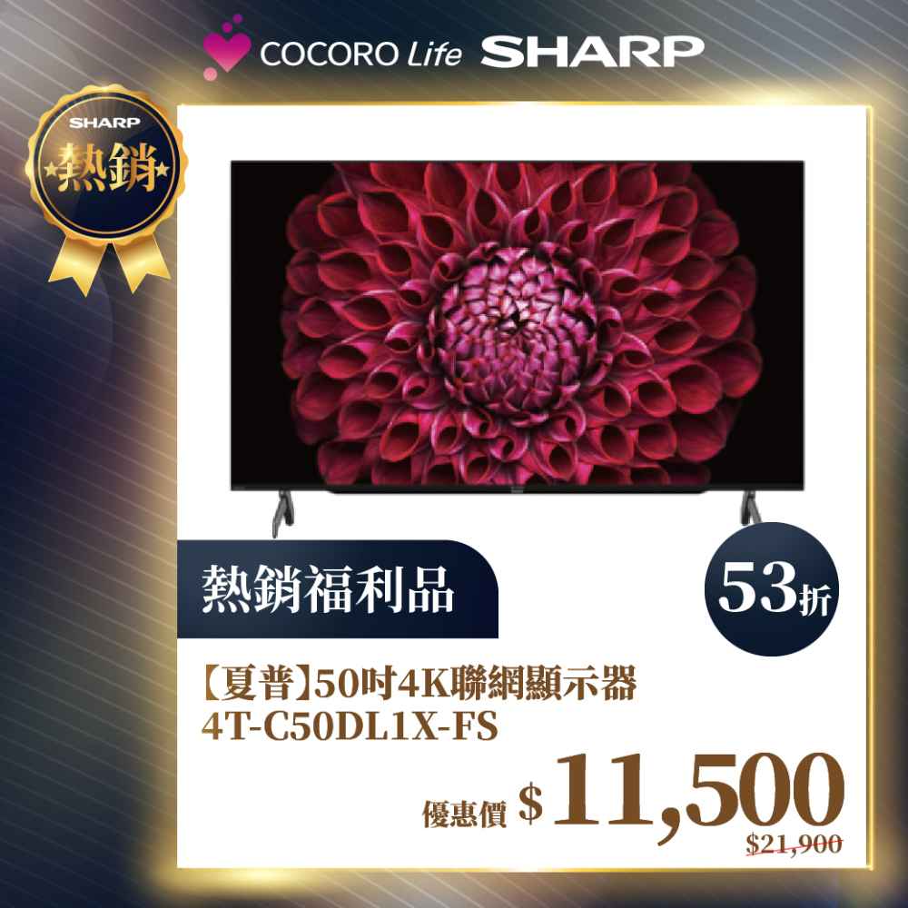 限量福利品【夏普】50吋 4K聯網顯示器 4T-C50DL1X-FS